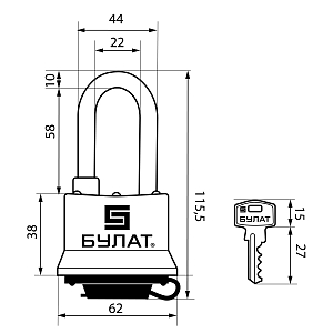 Булат Замок навесной ВС 0350/0350-01 ПОД ОДИН КЛЮЧ (комплект 2 шт.) #226297